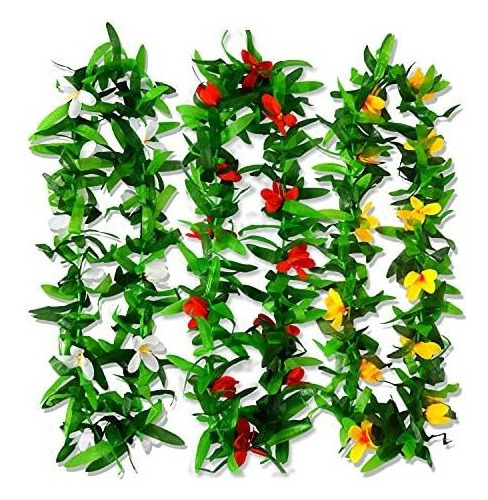 Hawaiian Luau Flower Leaf Leis Seda Artificial Hibiscus...