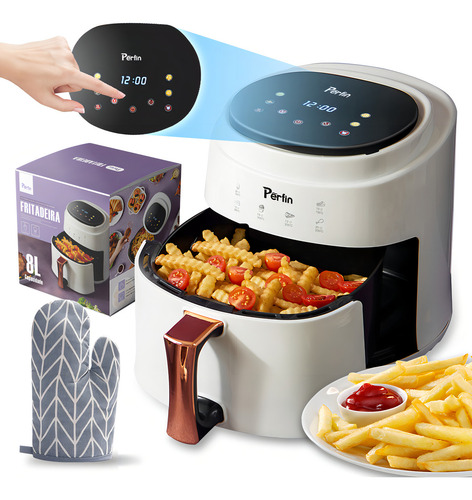 Perfin PFBR001 fritadeira elétrica sem óleo Air Fryer Digital Touch 8L 1400W branca eletrodoméstico multifuncional27V
