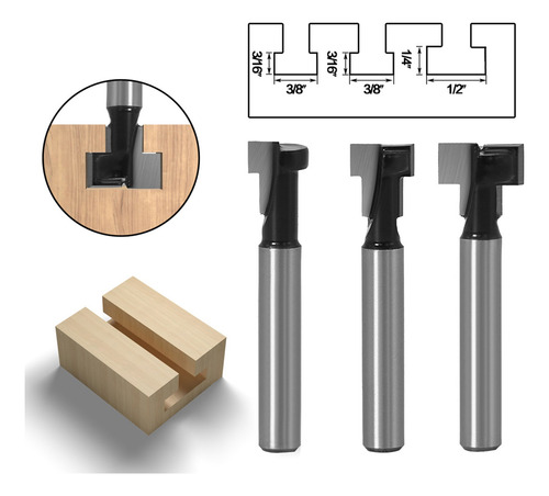 Juego De 3 Brocas Fresadora Ranuradora En T, Vástago De 1/4