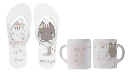 Chinelo E Caneca Personalizados I Love Cat Eu Amo Gato