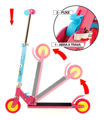 Patinete infantil Ariel de 2 ruedas para niñas, color rosa y amarillo