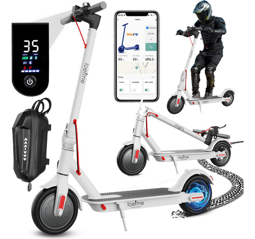 Patín eléctrico plegable para adultos lcd 35 km/h 600 w 8.5 pulgadas con luz led control de aplicación 3 niveles de velocidad ajustable batería 36 v 10.5 ah blanco Xgody