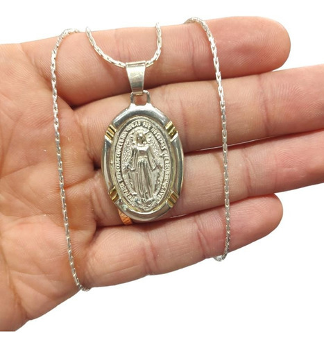Cadena Y Medalla Virgen Milagrosa Plata Y Oro Grande  