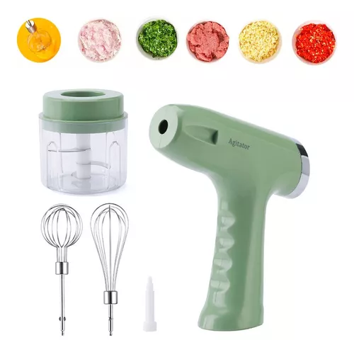  Batidora de mano eléctrica, batidora de cocina con 2 varillas y  cable de carga USB, para hornear pasteles, batidor de huevos de mano,  verde, para batir fácilmente, mezclar galletas, crema, pasteles 