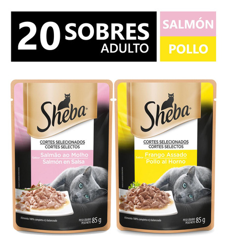 Comida Húmeda Para Gato Sheba Sabor Pollo Y Salmon 20 Sobres