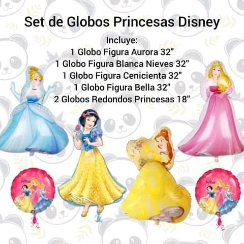 Set De 6 Globos Princesas Aurora Bella Cenicienta Nieves 