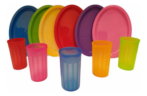  Platos Ovalados Tampiqueños 50 + Vasos Plastico  Colores 50