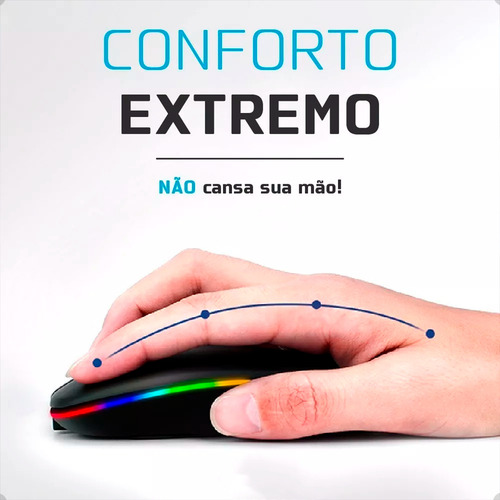 Mouse Sem Fio Led Rgb Com Design Ergonômico - Preto