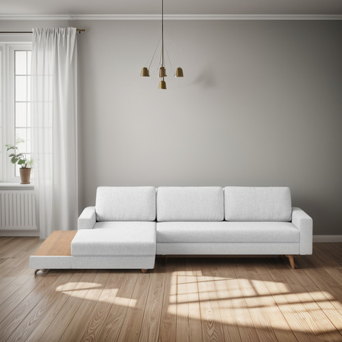 Sofá Moderno 292cm Linho Cinza Loft Chaise/deck Esquerda