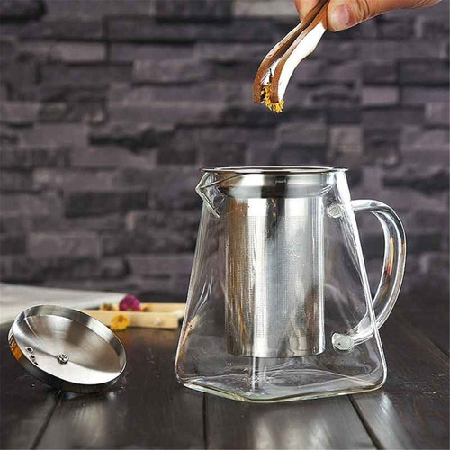 Imagen 4 de 10 de Tetera Vidrio Resistente Al Fuego Con Infusor Para Té 750ml