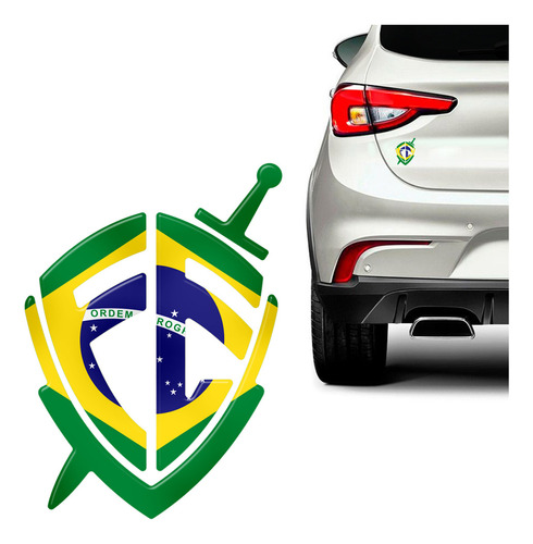 Adesivo Cristão Escudo Fé Brasil Emblema Resinado Cromado