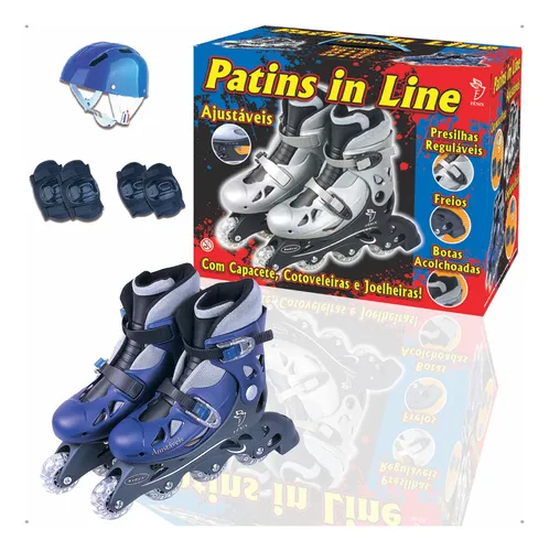 Patins Roller Inline Ajustável Infantil Kit Proteção Fenix