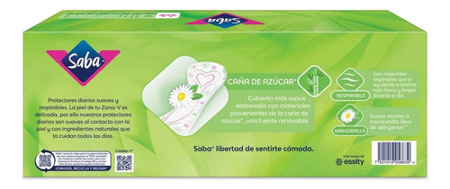 Protectores Diarios Saba® Regular Con Manzanilla 120 Piezas