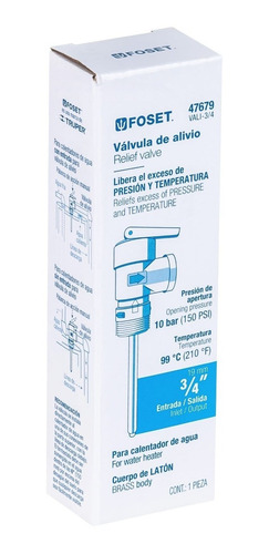 Válvula De Alivio De 3/4 Para Boiler, 150psi, Foset. 47679