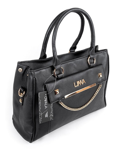 Imagen 4 de 5 de Cartera Importada Mujer Cuero Sintetico Negra Cadena Lima