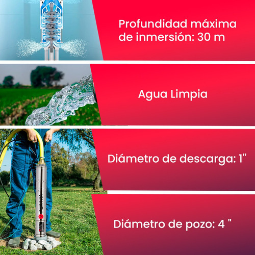 Imagen 4 de 10 de Bomba Sumergible 30 Mts 1 Hp Agua Limpia Pozo Pektra Acero