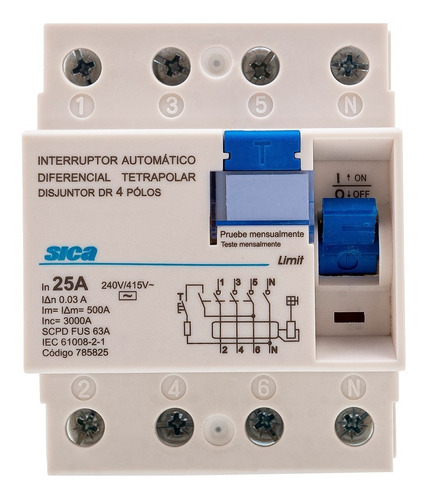 Disyuntor Diferencial Sica - Tetrapolar 25a - Garantía Iram