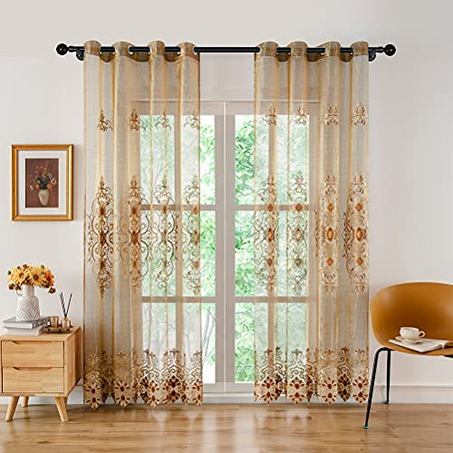 Elkca Cortinas Traslucidas Bordadas De Estilo Europeo Para S