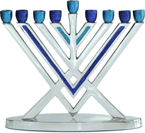Menorah Ner Mitzvah, Aluminio, Moderna, 22 X 23 Cm, Azul