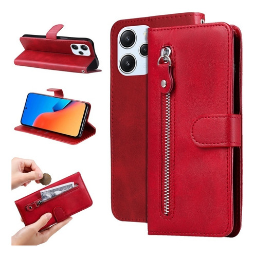 Capa Carteira De Couro Com Zíper Para Xiaomi Redmi
