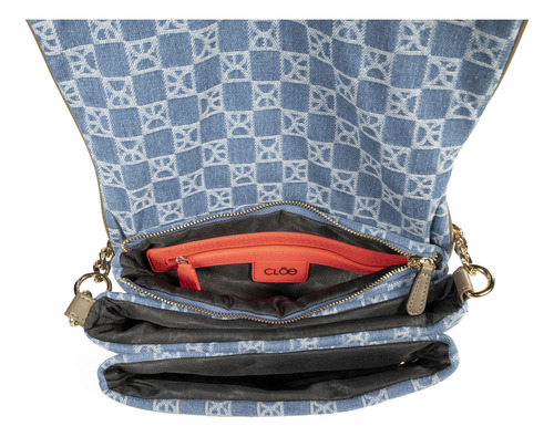 Bolsa Satchel Cloe Para Mujer Insignia Metálica En Iniciales Color Azul