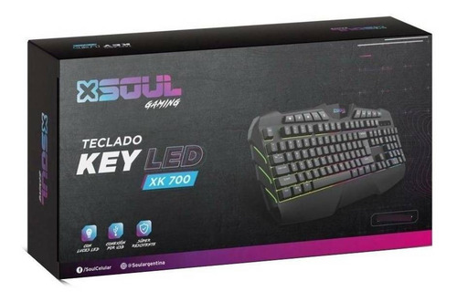 Teclado gamer Soul XK700 QWERTY inglés color negro con luz RGB USB