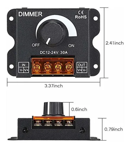 Tira De Luz Led Dimmer Dimmer Dc 12v 24v 30a Pwm Contro...