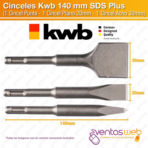 Imagen 2 de 5 de Cinceles Y Punta Kwb Sds Plus 3 Pzs Para Rotomartillo