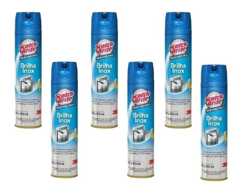 Kit 06 Brilha Inox Scotch-brite 400ml Limp. Profissional 3m