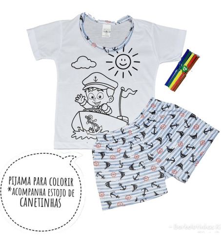 Pijama Infantil De Colorir Canetinha Presente Para Menino