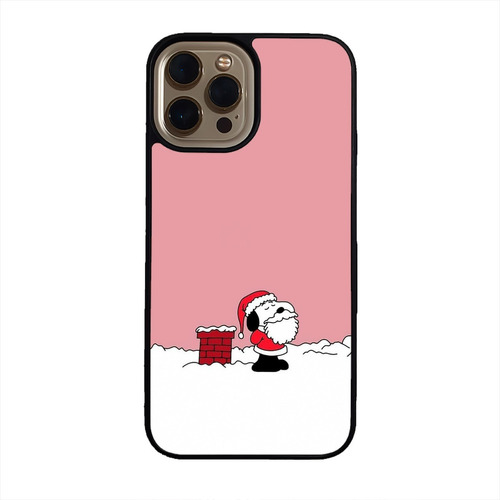 Funda Celular Navidad Navideña Snoopy Dog Nieve Fondo Rosa 1