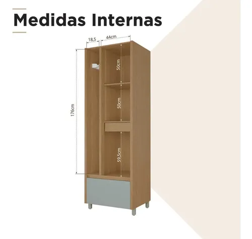 Armario Lavanderia Multiuso 2 Pts 2 Gavetas Nesher 70cm Mdf