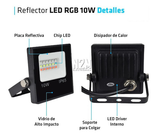 Imagen 4 de 10 de Reflector Led 10w Rgb 16 Colores Control Remoto Exterior 900l