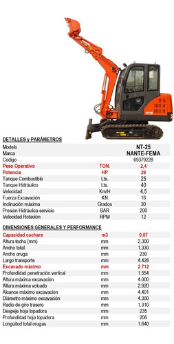 Imagen 2 de 9 de Excavadora Hidráulica Orugas - Nante Fema 2,4 Tn Diesel 30hp