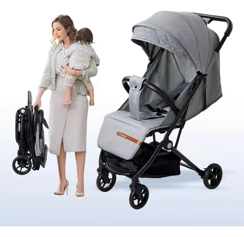 Carriola Para Bebé Reclinable De Bastón Cochecito Plegable Gris Gris