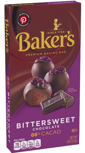 Bakers Premium Baking Bitter Amargo Chocolate 113g Importado