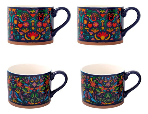 Juego De Tazas Porcelana Crown Baccara Mexicanas Azzuli 4pz Color Azul