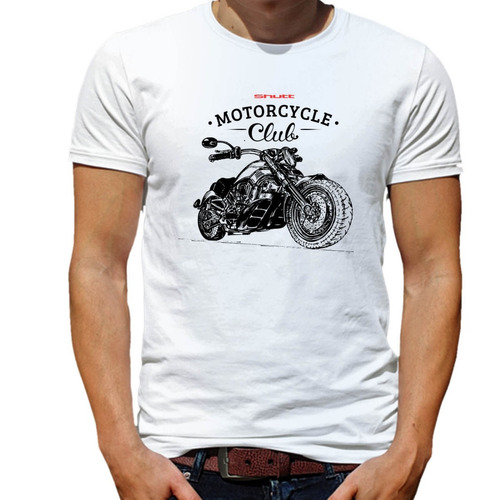 Camiseta Estampada Motorcycle Club Moto Shutt Casual Branca