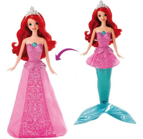 Muñeca Ariel Sirenita Transforma Cola Vestido Barbie Sirena