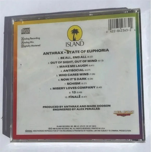 Anthrax- State Of Euphoria (cd Importado)
