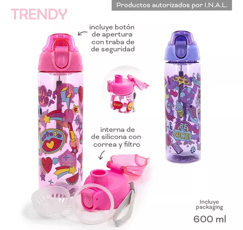 Botellas Agua Trendy Unicornio Infantil Escolar 600ml Niñas Color Lila