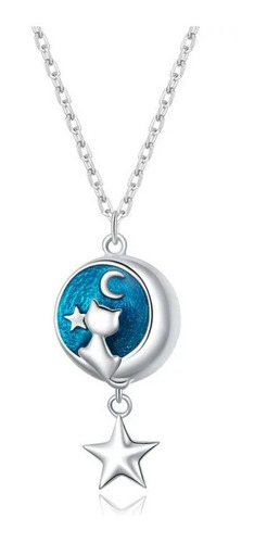 Collar Cadena Para Mujer Dije Gato Luna En Plata 925