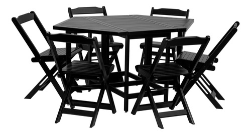 Conjunto Mesa Dobrável Hexagonal 105 Cm Com 6 Cadeiras Cor