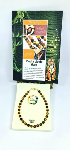 Pulsera Piedra Ojo De Tigre 4mm. Atrae Dinero+protección 14k