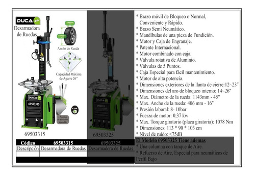 Desarmador Cubiertas Neumático Duca Auto 1hp 220v Gomeria