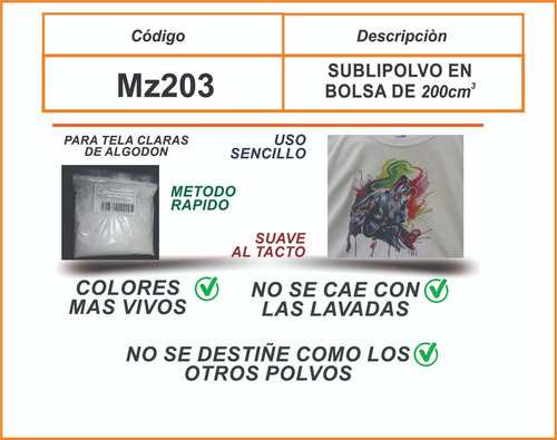 Polvo Para Sublimacion En Tela Algodon,sublipolvo Moritzu