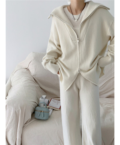 Conjunto De Suéter De Punto Con Cárdigan Y Pantalones Con Cr
