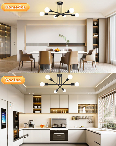 Lonk Chandeliers-6 Lámpara De Techo Colgante Moderna Para Sala De 6 Luces Negro