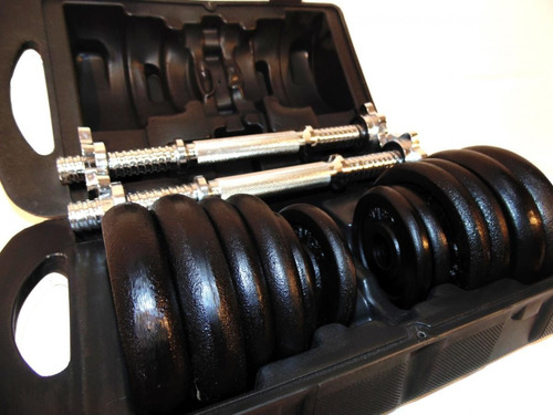 Melta De Peso Kit Completo Anilhas + Halteres Na Maleta 20kg Cor Preto