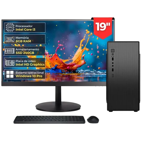 Computador Completo Intel Core I3, 8gb Ram, Ssd 240gb, Monitor Le...